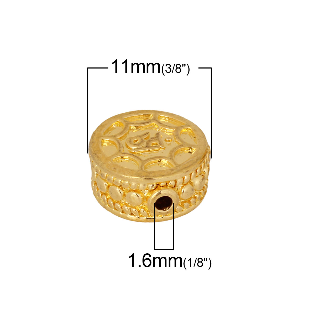 真鍮 ビーズ ペンダント チャーム DIY 手作り ハンドメイド ジュエリー アクセサリーを作る 18K金メッキ 円形 12mmx 11mm、 穴: 約 1.6mm、 3 個 の画像