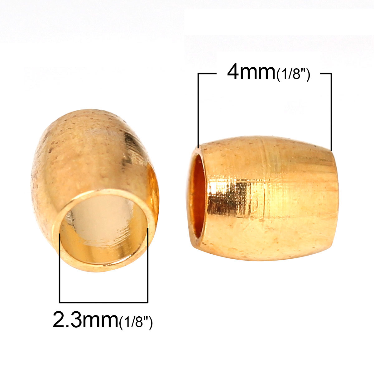 真鍮 メタル/金属 スペーサ ビーズ バレル 金メッキ 約 4mm x 3mm、 穴：約 2.3mm、 100 個 の画像