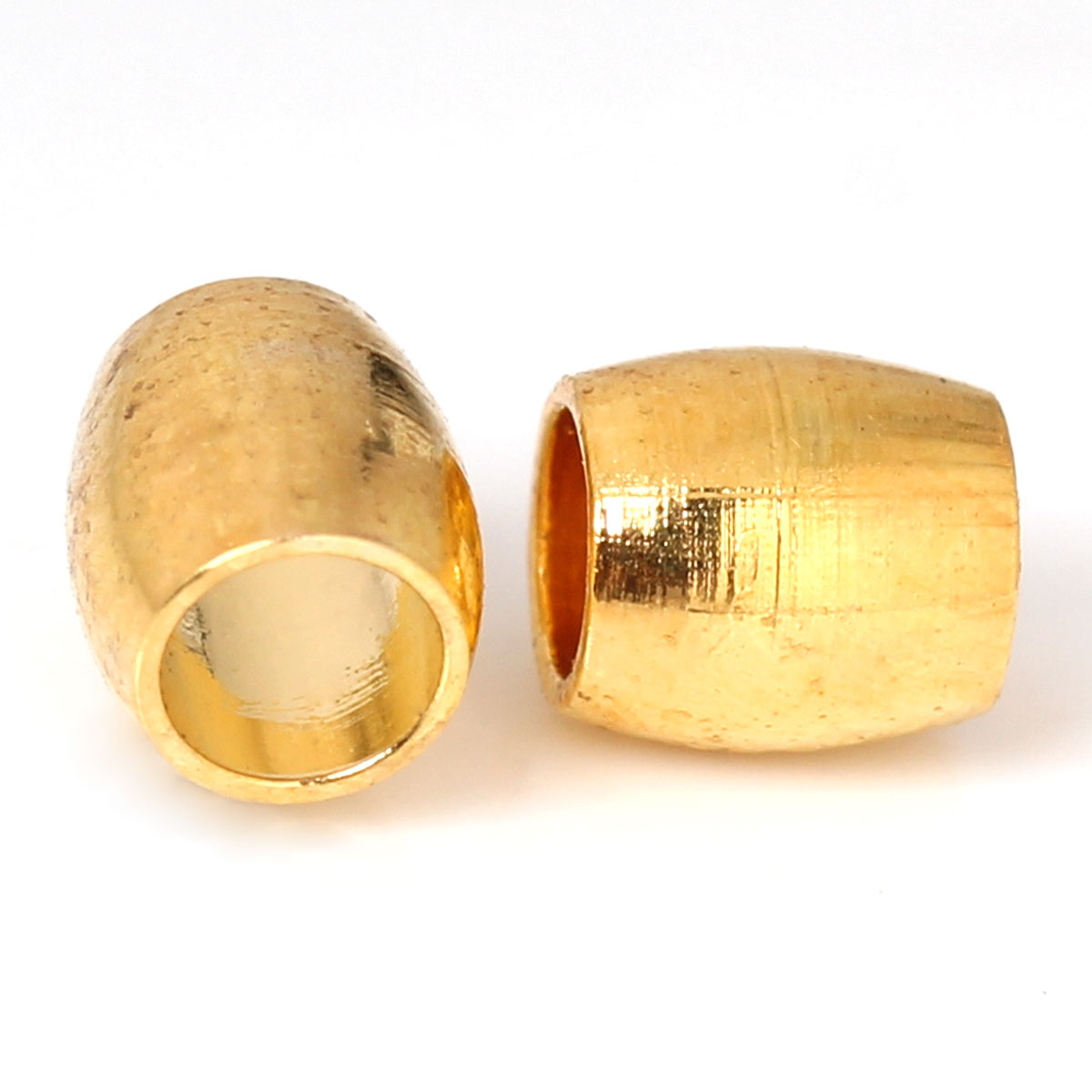 真鍮 メタル/金属 スペーサ ビーズ バレル 金メッキ 約 4mm x 3mm、 穴：約 2.3mm、 100 個 の画像