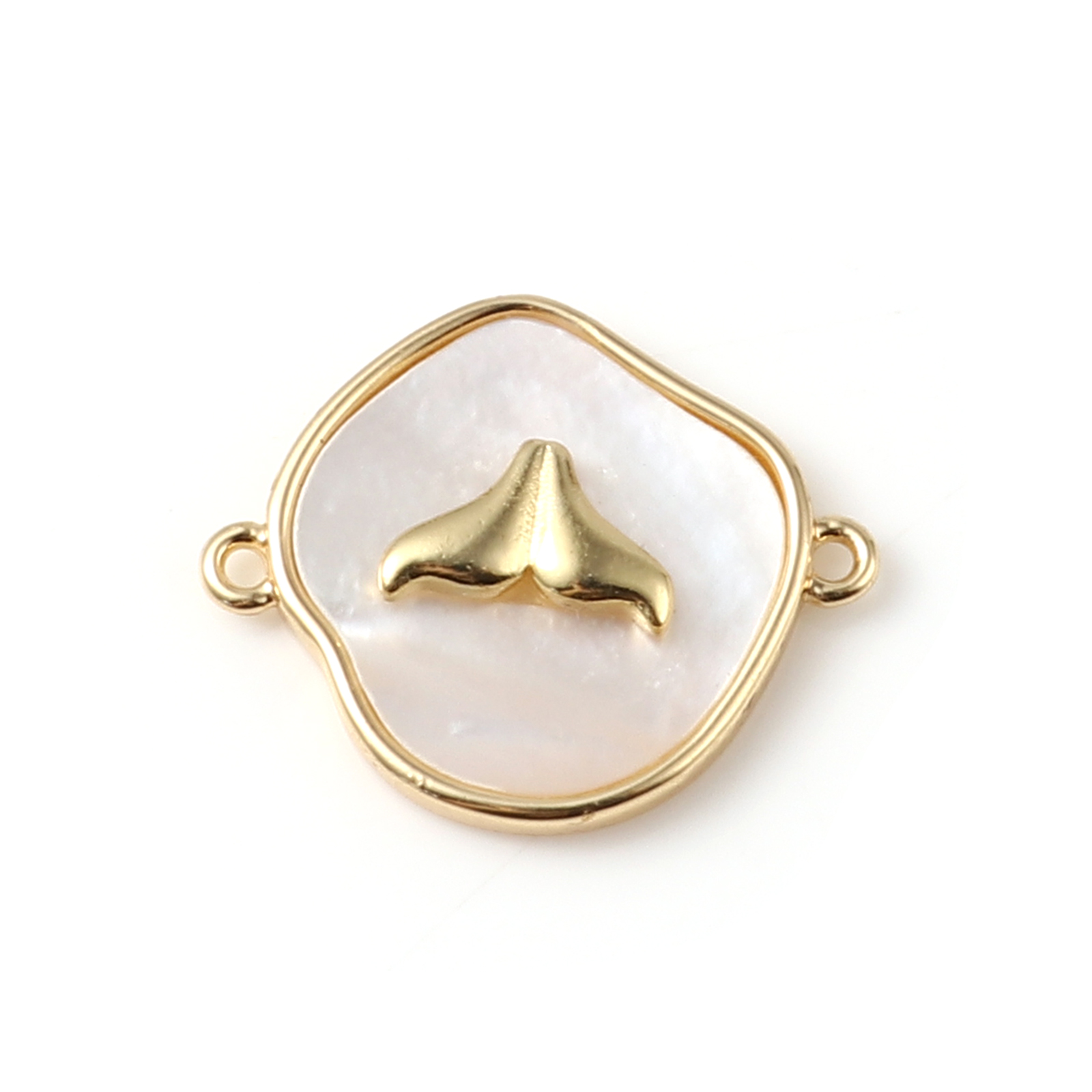 Picture of Natural Shell & Brass Connectors 18K Real Gold Plated Irregular White 18mm x 15mm, 1 Piece