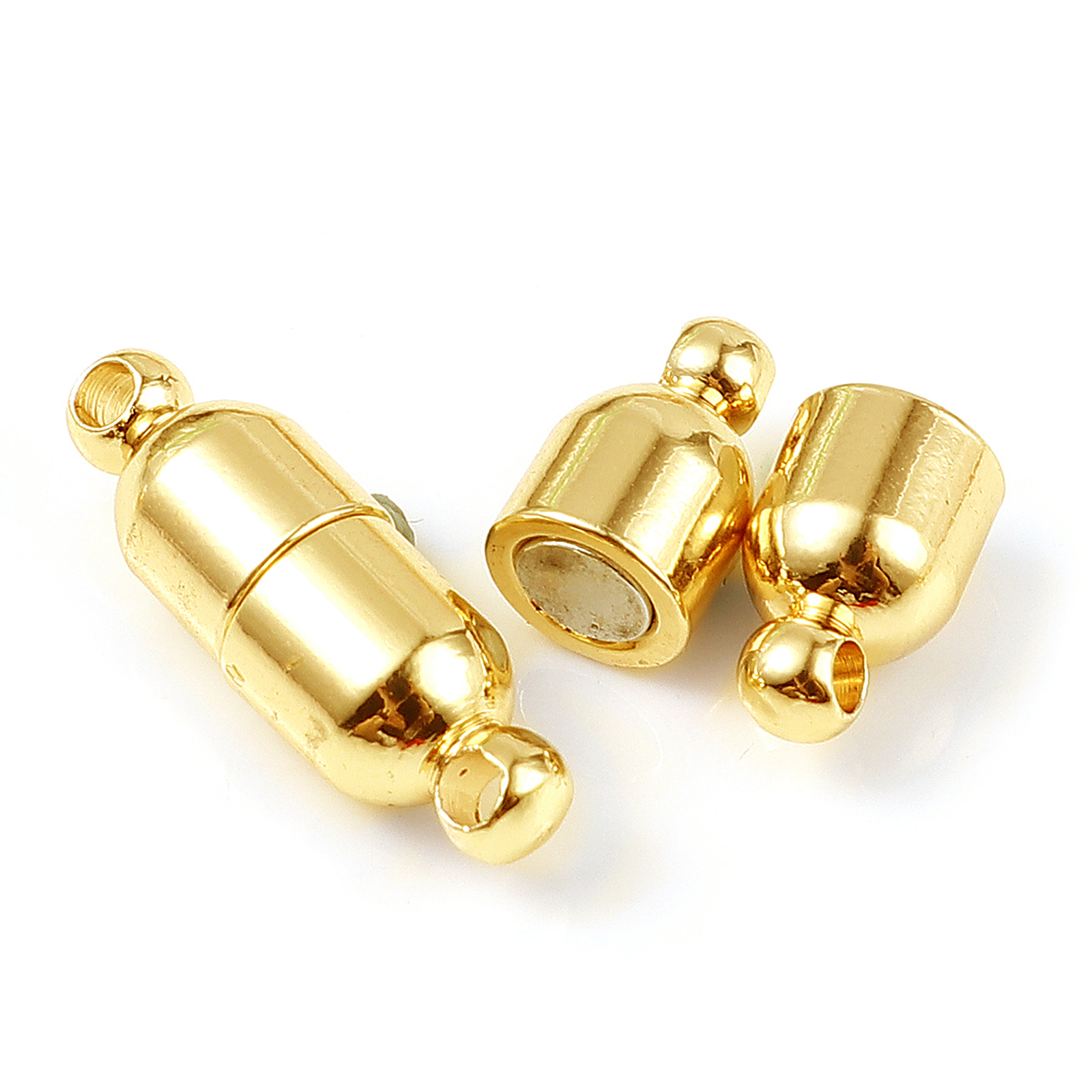 Picture of Brass Magnetic Clasps 18K Real Gold Plated Cylinder Magnetic 19mm x 6mm, 2 PCs