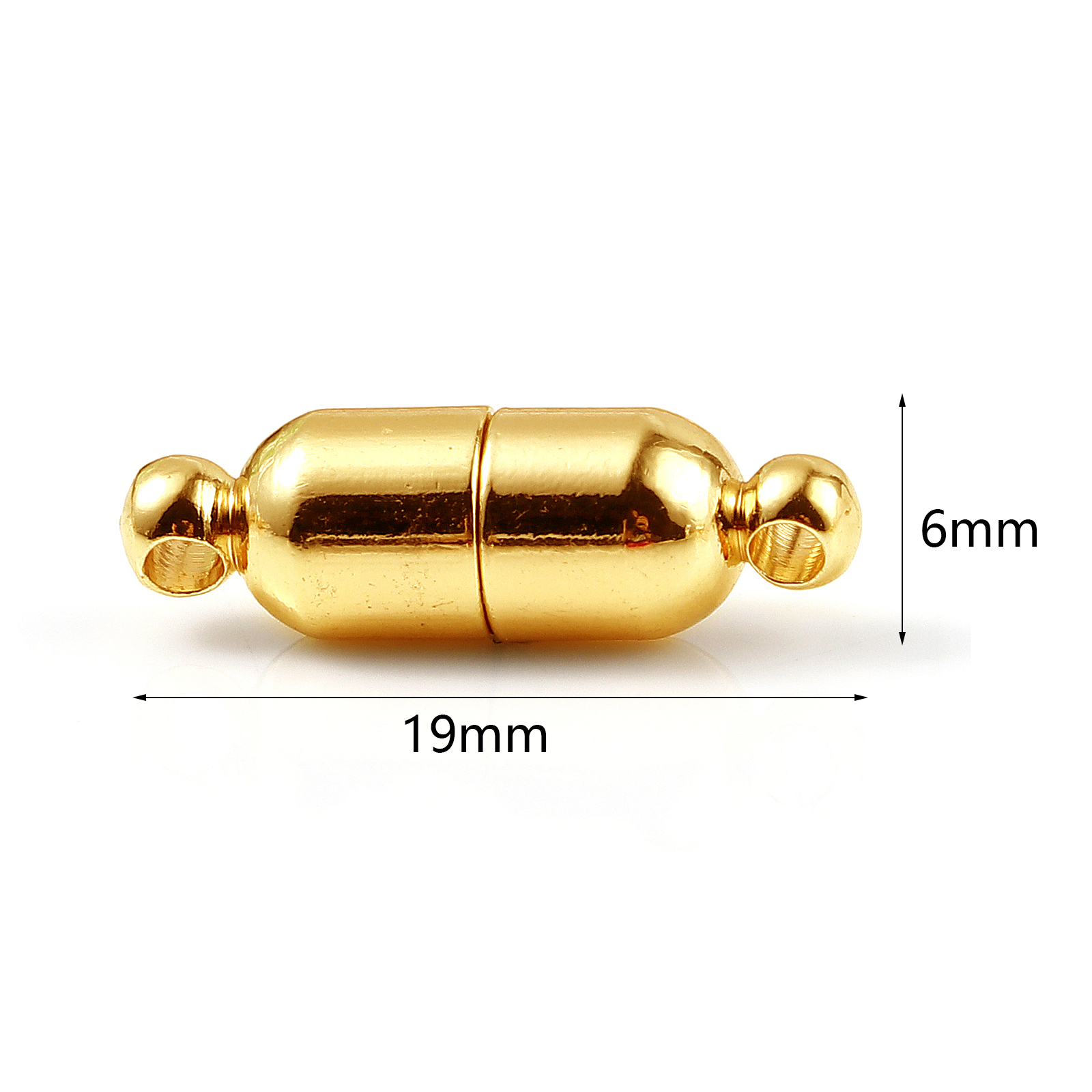 Picture of Brass Magnetic Clasps 18K Real Gold Plated Cylinder Magnetic 19mm x 6mm, 2 PCs