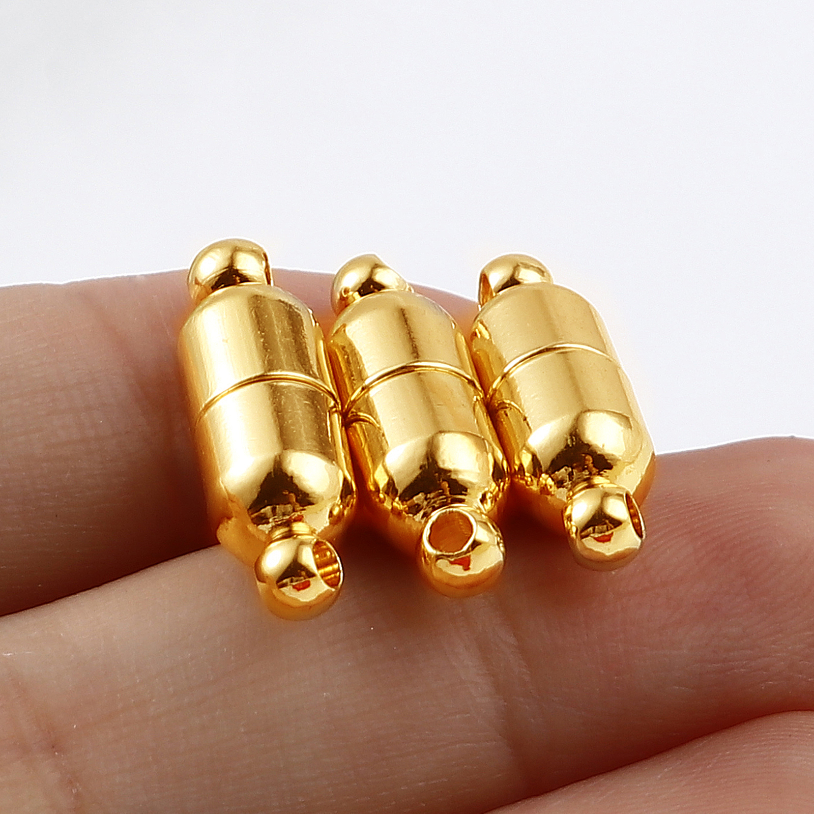 Picture of Brass Magnetic Clasps 18K Real Gold Plated Cylinder Magnetic 19mm x 6mm, 2 PCs
