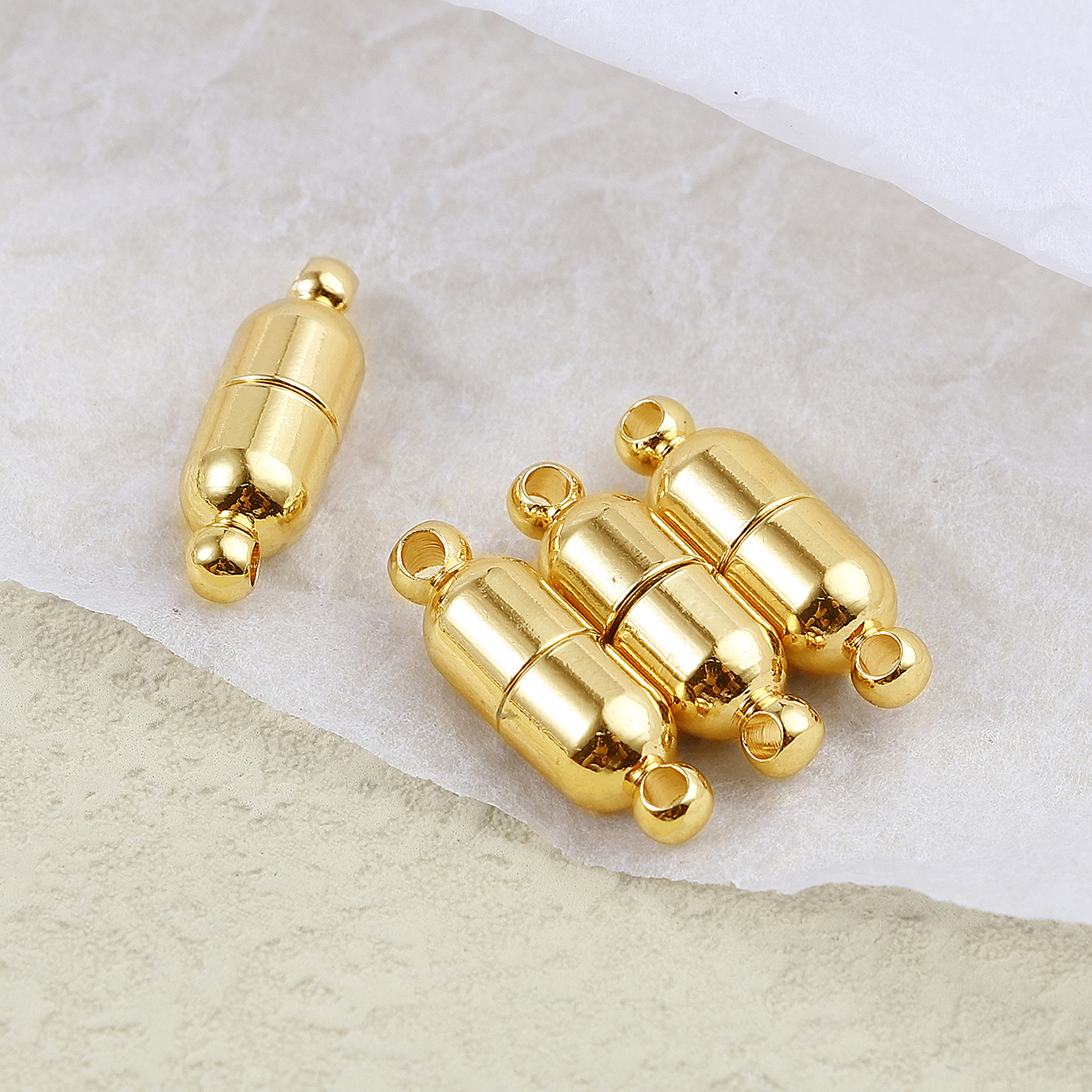 Picture of Brass Magnetic Clasps 18K Real Gold Plated Cylinder Magnetic 19mm x 6mm, 2 PCs
