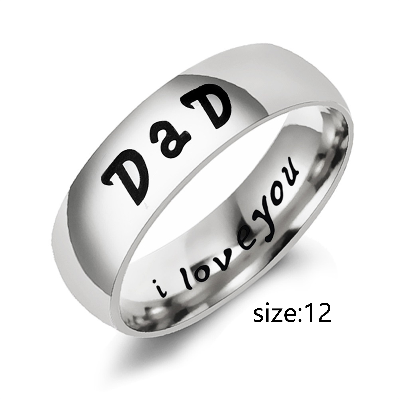 ステンレス鋼 調整不能 リング指輪 シルバートーン 円形 “ DAD I Love You ” 21.4mm（日本サイズ約25号）、 1 個 の画像
