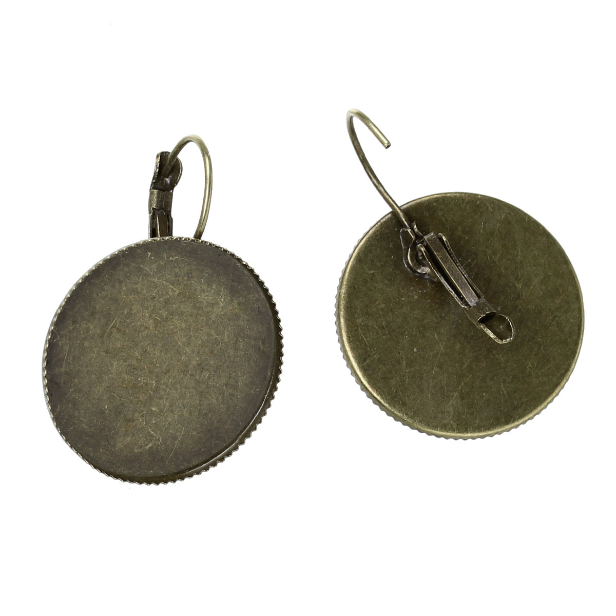Bild von Messing Ohrring Ohrclip Rund Bronzefarbe für Cabochon (für 25mm D.) 35mm x 26mm, Drahtstärke: (20 gauge), 10 Stück