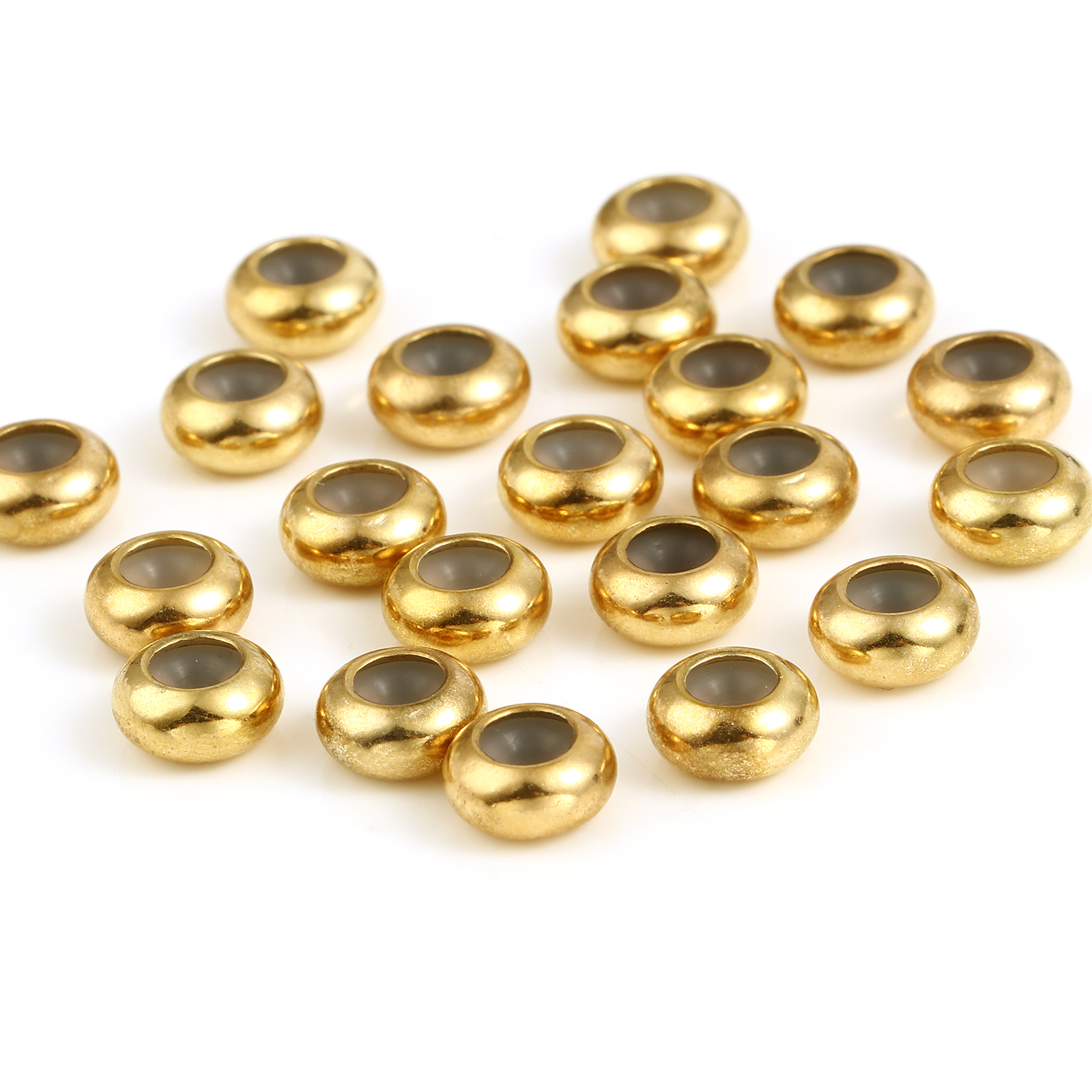 Picture of Brass & Silicone Slider Clasp Beads 18K Real Gold Plated Round About 8mm Dia, Hole: Approx 1.5mm, 5 PCs