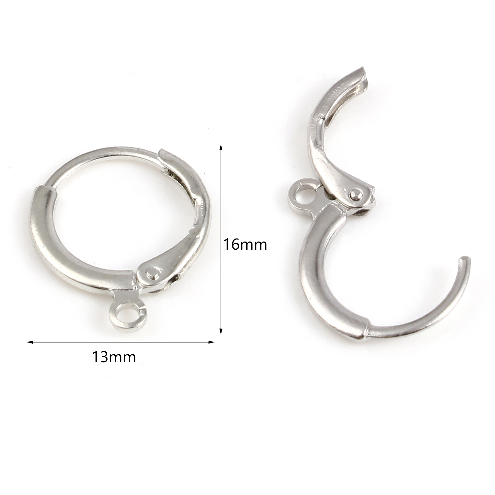 Picture of Brass Hoop Earrings Real Platinum Plated Circle Ring W/ Loop 16mm x 13mm, Post/ Wire Size: (21 gauge), 6 PCs
