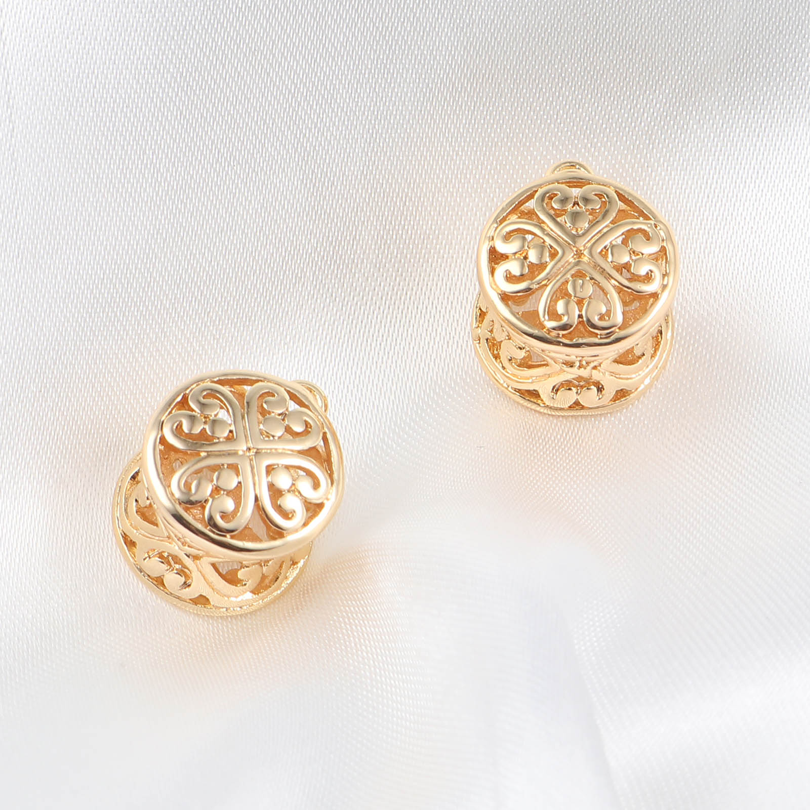 Immagine di Ottone Charms Tondo 18K Vero Oro Placcato Fiore 16mm x 13mm, 2 Pz