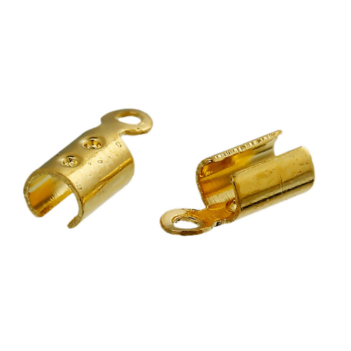 Picture of Brass Cord End Crimp Caps For Jewelry Necklace Bracelet Cylinder Gold Plated (Fits 2.3mm( 1/8") Cord) 8mm( 3/8") x 3mm( 1/8"), 200 PCs