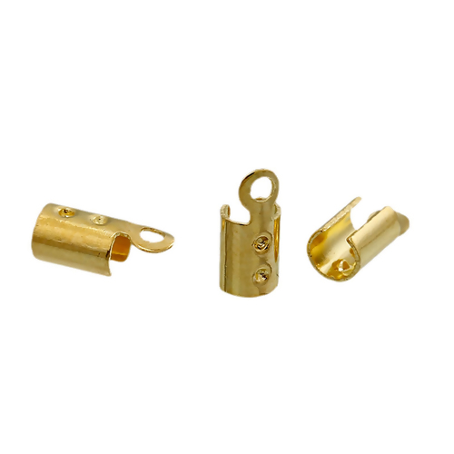 Picture of Brass Cord End Crimp Caps For Jewelry Necklace Bracelet Cylinder Gold Plated (Fits 2.3mm( 1/8") Cord) 8mm( 3/8") x 3mm( 1/8"), 200 PCs