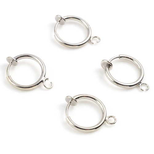 Image de Boucles d'Oreilles Clips Non Perçantes en Laiton Plaqué Platine Véritable Rond avec Boucle 17mm x 13mm, 2 Pcs