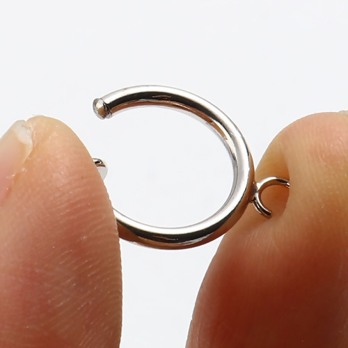 Image de Boucles d'Oreilles Clips Non Perçantes en Laiton Plaqué Platine Véritable Rond avec Boucle 17mm x 13mm, 2 Pcs