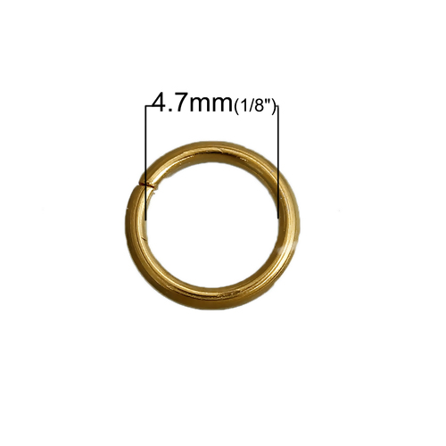 Picture of 50 PCs 6mm Dia., 0.8mm(20 gauge) Stainless Steel Open Jump Rings Findings For Jewelry Making Gold Plated Round
