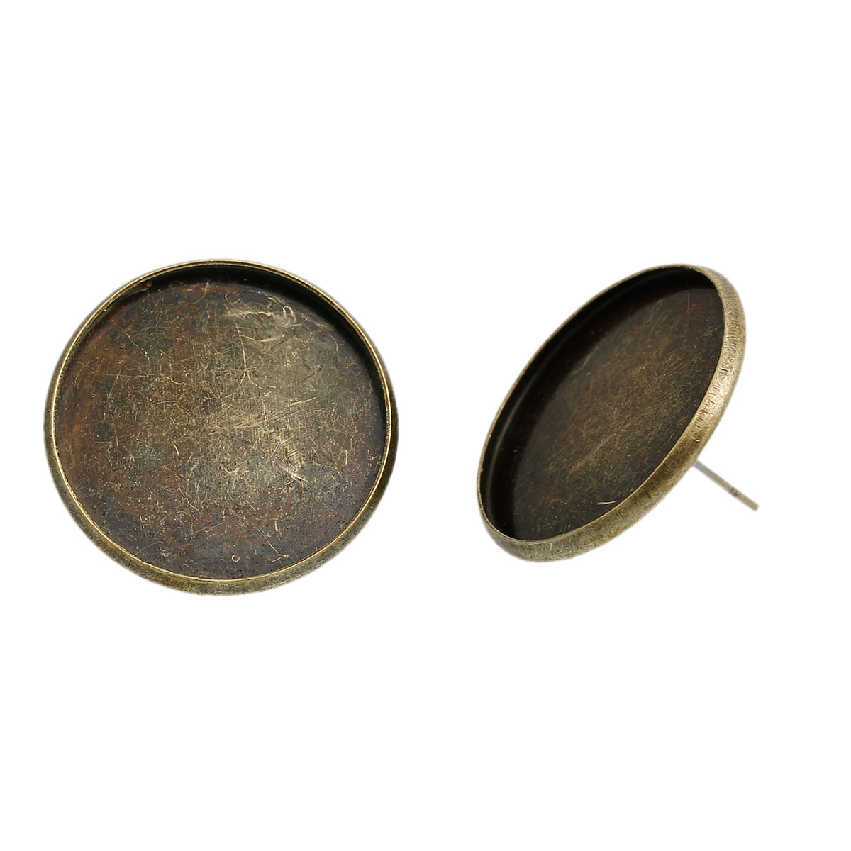 Immagine di Ottone Orecchini a Perno Accessori Tondo Bronzo Antico Basi per Cabochon (Addetti: 20mm) 22mm x 13mm posta / filo: ( 0.7mm )， 10 Pz
