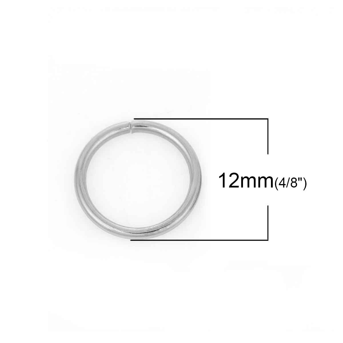 Picture of 200 PCs 12mm Dia., 1.2mm(17 gauge) Stainless Steel Open Jump Rings Findings For Jewelry Making Silver Tone Round