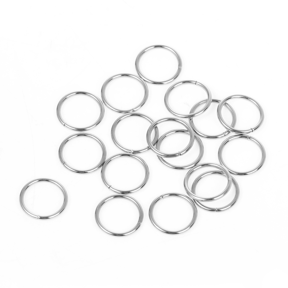Picture of 200 PCs 12mm Dia., 1.2mm(17 gauge) Stainless Steel Open Jump Rings Findings For Jewelry Making Silver Tone Round