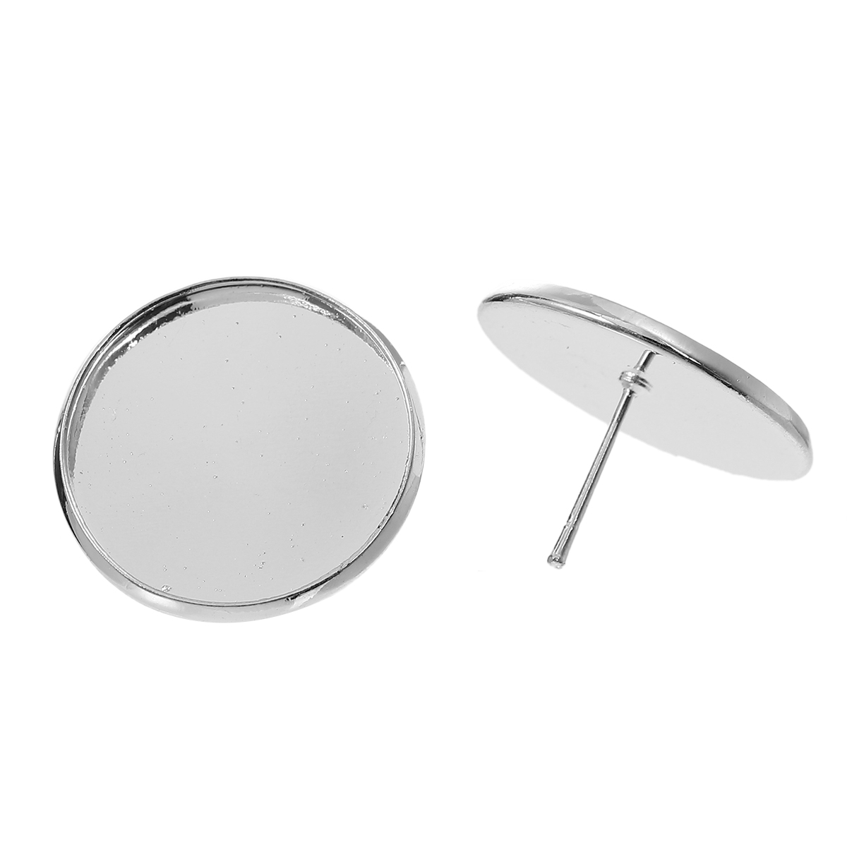 Bild von Messing Ohrring Fassung Ohrstecker(für 20mm D. Cabochon) mit Stöpsel Rund Versilbert 22mm x 14mm, Drahtstärke: (21 gauge), 10 Stück
