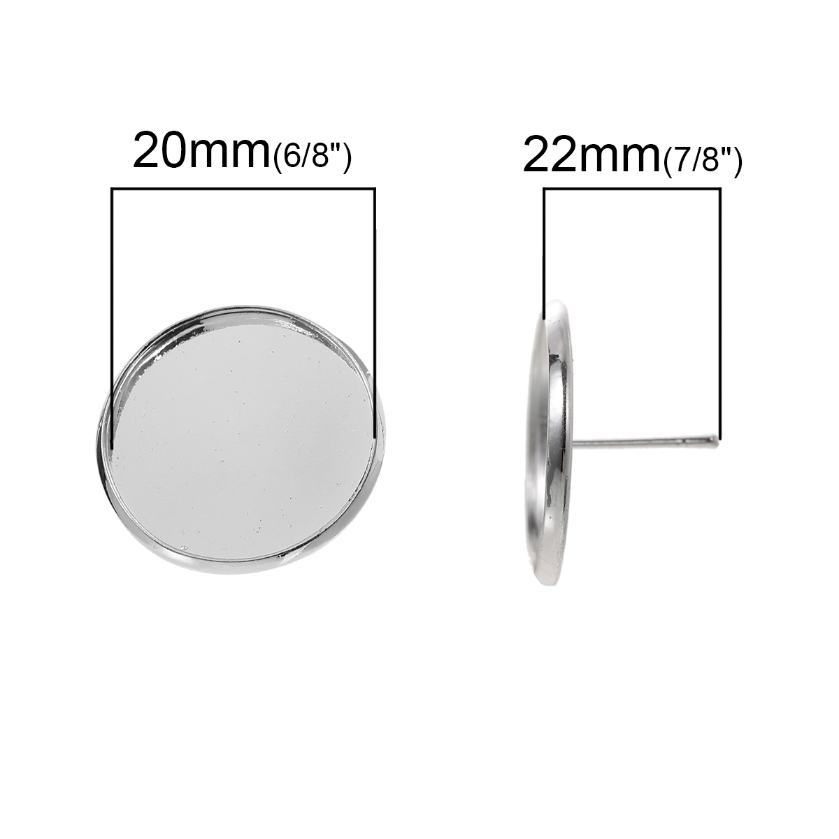 Bild von Messing Ohrring Fassung Ohrstecker(für 20mm D. Cabochon) mit Stöpsel Rund Versilbert 22mm x 14mm, Drahtstärke: (21 gauge), 10 Stück