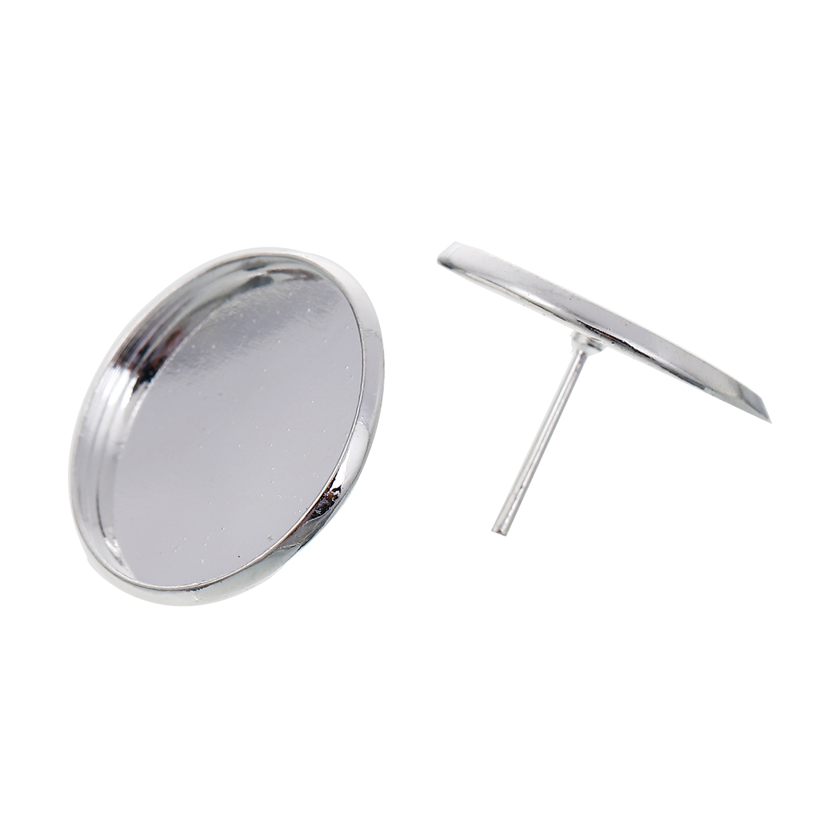 Bild von Messing Ohrring Fassung Ohrstecker(für 20mm D. Cabochon) mit Stöpsel Rund Versilbert 22mm x 14mm, Drahtstärke: (21 gauge), 10 Stück