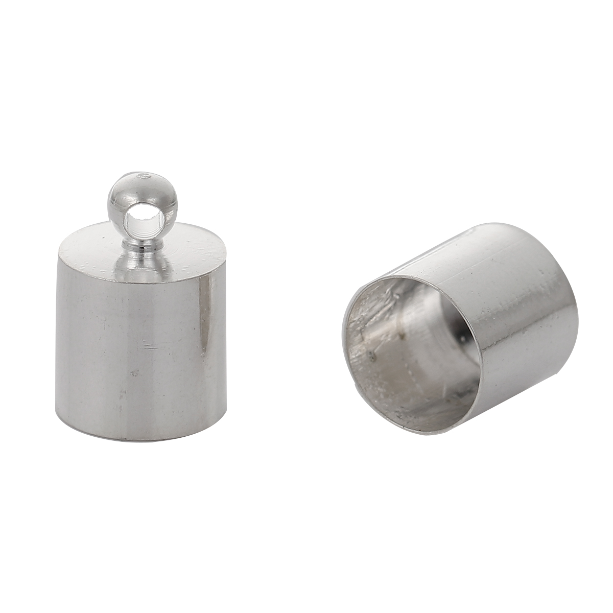 真鍮 エンドパーツ カツラ キャップ式留め具 円筒形 銀メッキ ( 7.5mmコードサイズに合う) 12mm x 8mm、 20 個 の画像