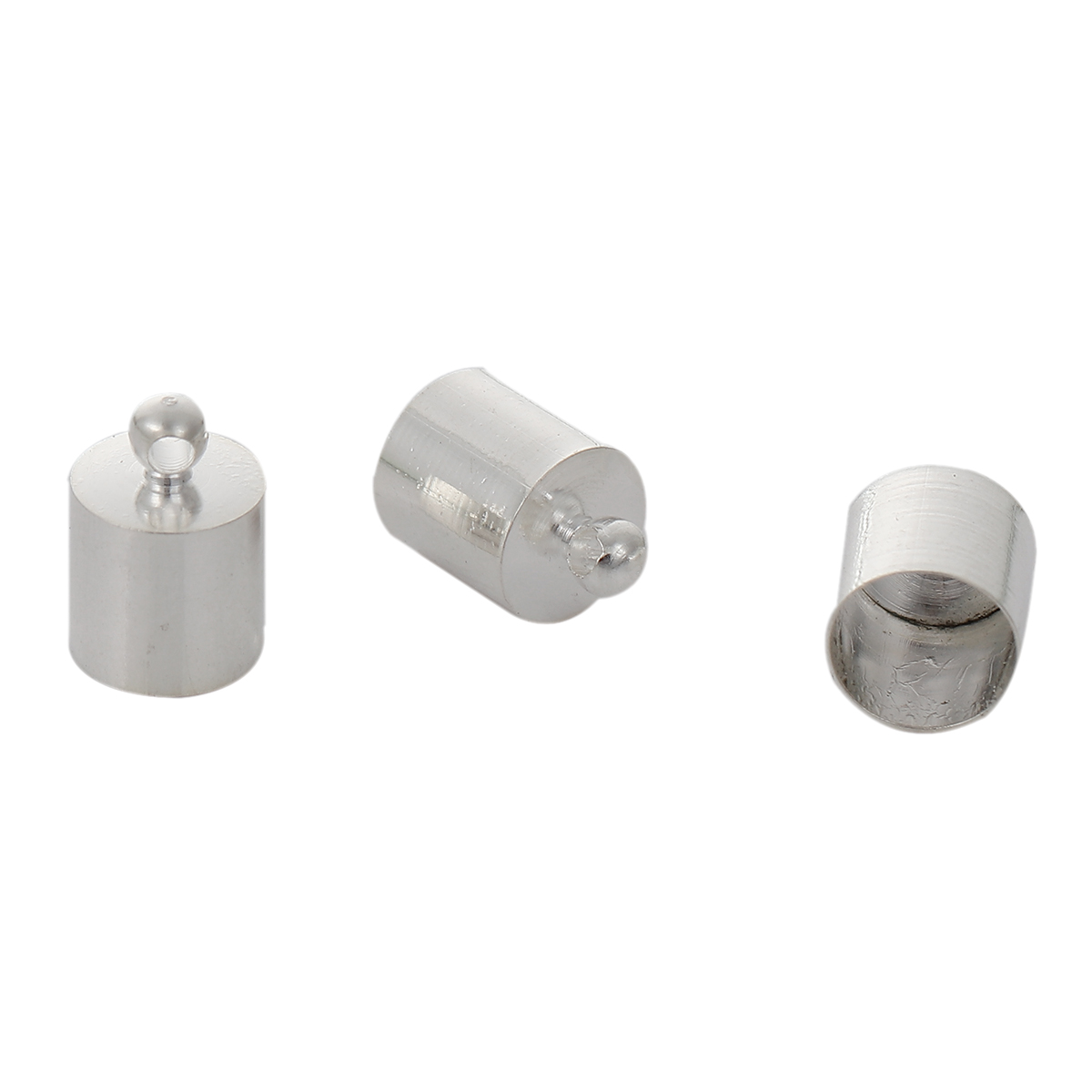 真鍮 エンドパーツ カツラ キャップ式留め具 円筒形 銀メッキ ( 7.5mmコードサイズに合う) 12mm x 8mm、 20 個 の画像
