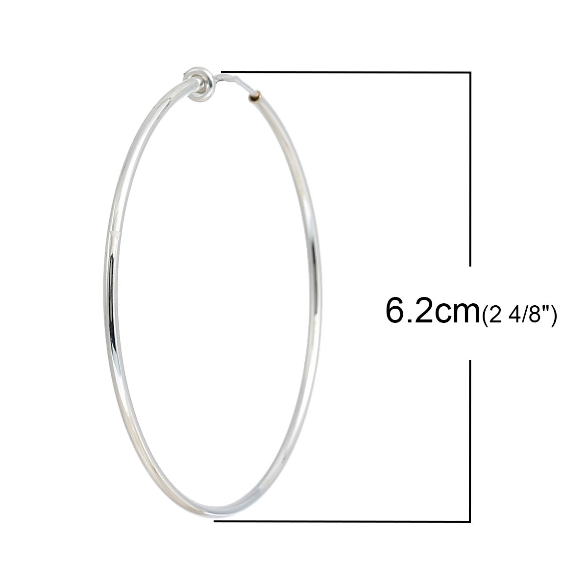 Picture of Brass Hoop Earrings Circle Ring Silver Plated 6.2cm(2 4/8") x 6.1cm(2 3/8"), 2 PCs