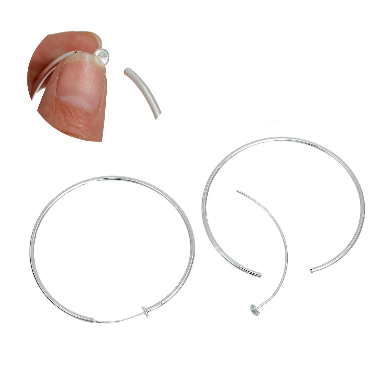 Picture of Brass Hoop Earrings Circle Ring Silver Plated 6.2cm(2 4/8") x 6.1cm(2 3/8"), 2 PCs