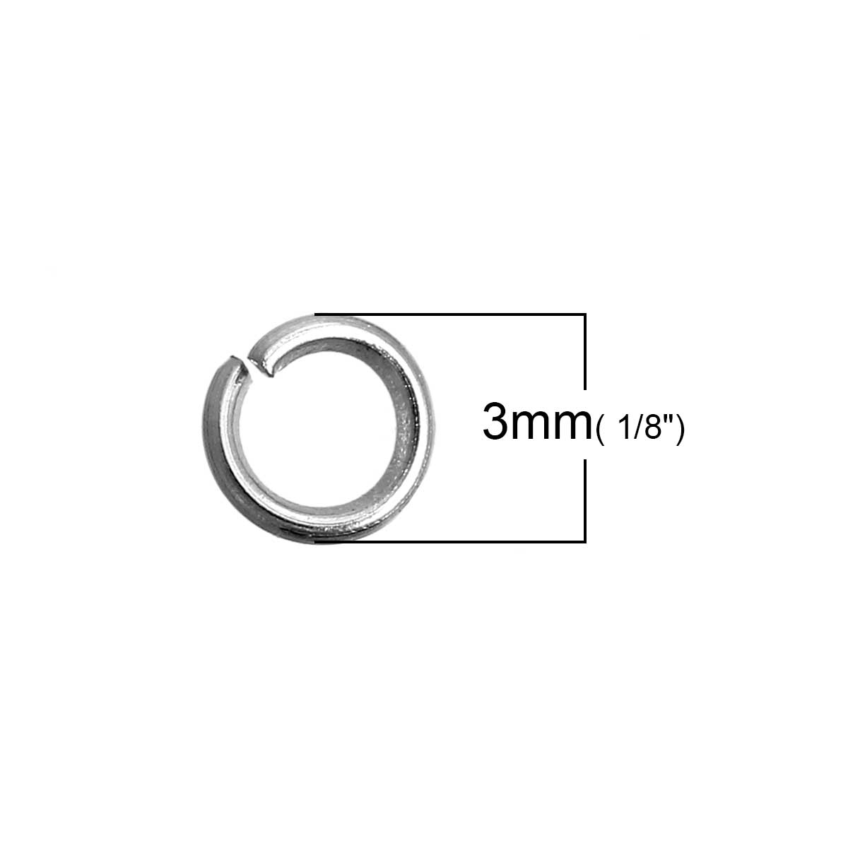 Picture of 500 PCs 3mm Dia., 0.5mm(24 gauge) 304 Stainless Steel Open Jump Rings Findings For Jewelry Making Silver Tone Round