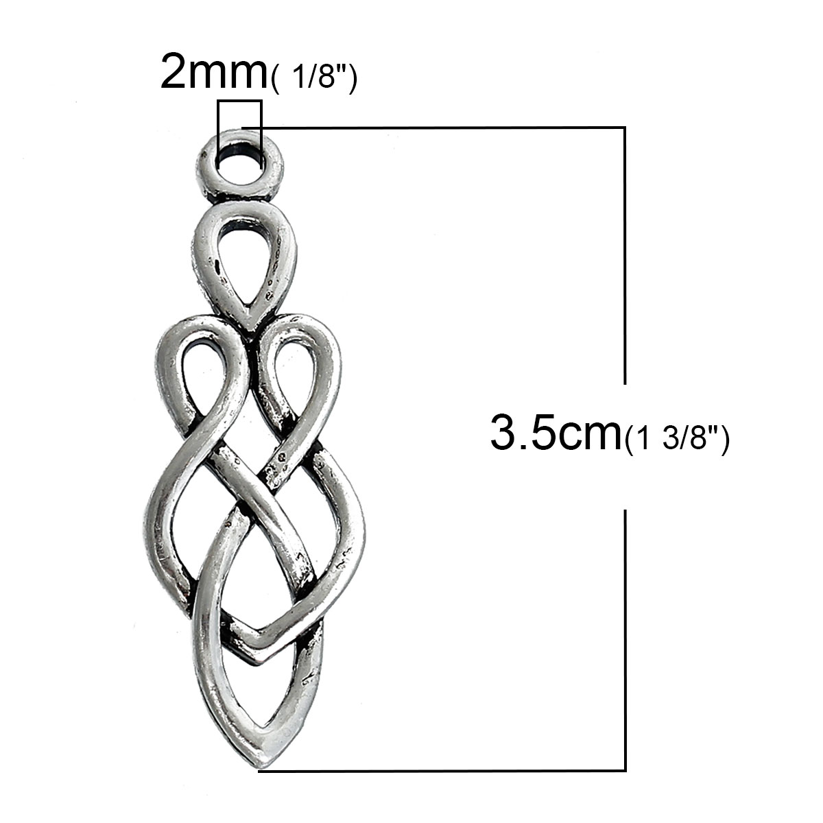 Picture of Brass Pendants Drop Antique Silver Color Celtic Knot Carved Hollow 35mm(1 3/8") x 12mm( 4/8"), 2 PCs