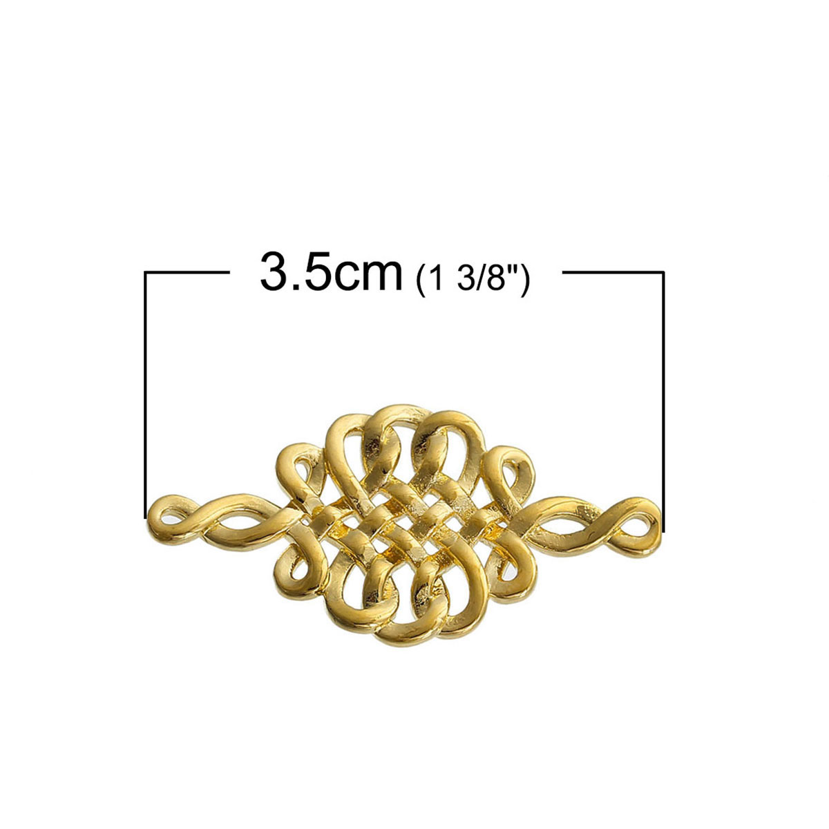 Picture of Brass Connectors Findings Rhombus Gold Plated Celtic Knot Carved Hollow 35mm(1 3/8") x 18mm( 6/8"), 2 PCs