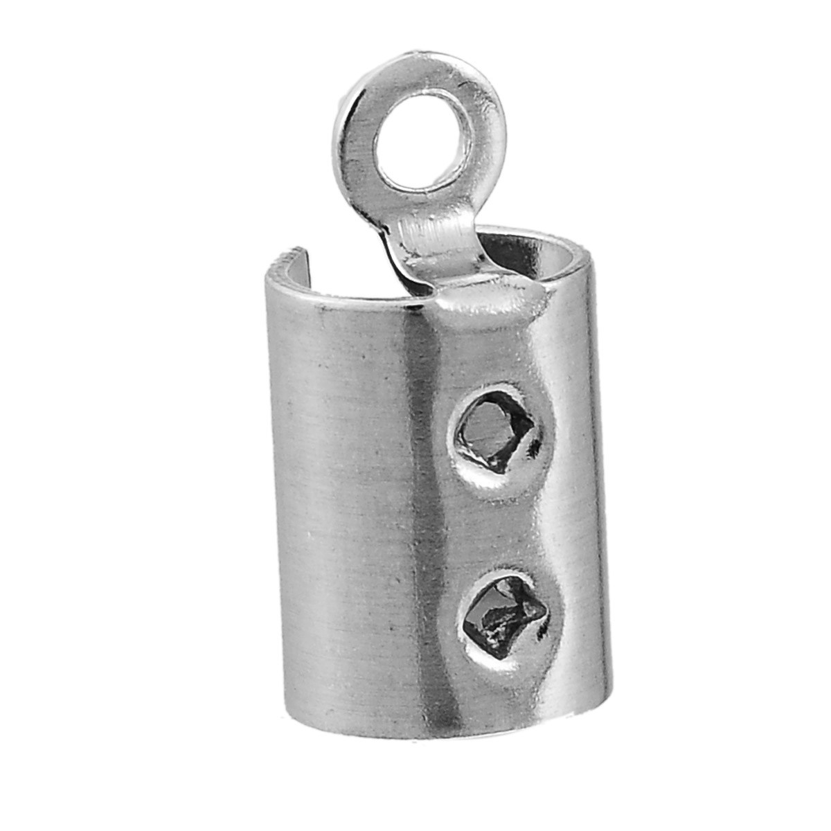 Picture of Stainless Steel Necklace Cord End Tips Cap Cylinder Silver Tone 11.0mm x 5.5mm, 50 PCs