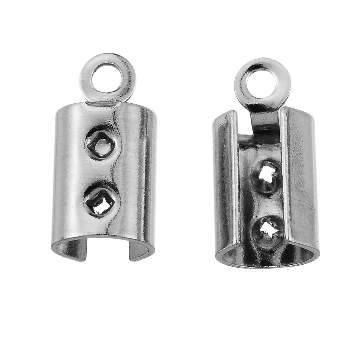 Picture of Stainless Steel Necklace Cord End Tips Cap Cylinder Silver Tone 11.0mm x 5.5mm, 50 PCs