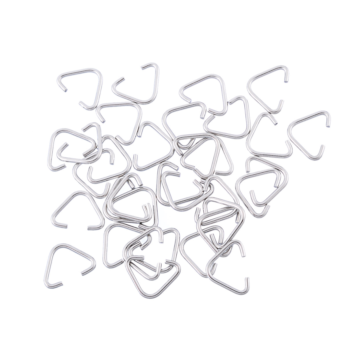 Picture of 30 PCs 13mm x 10mm, 1.2mm(17 gauge) 304 Stainless Steel Open Jump Rings Findings For Jewelry Making Silver Tone Triangle