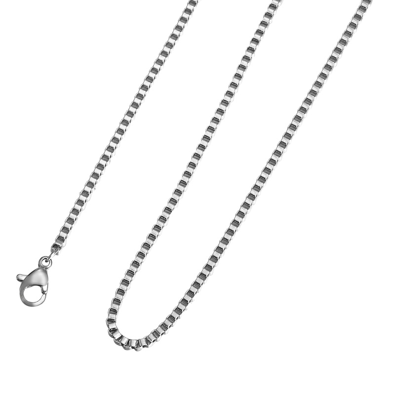 Picture of 304 Stainless Steel Jewelry Box Chain Necklace Silver Tone 55cm(21 5/8") long, Chain Size: 2x2mm(1/8"x1/8"), 1 Piece