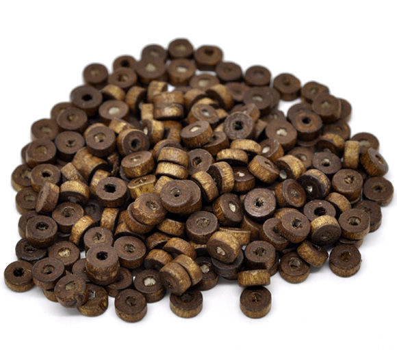 Picture of Coffee Rondelle Natural Wood Spacer Beads 8mm, sold per packet of 1000