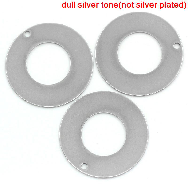 Picture of 304 Stainless Steel Blank Stamping Tags Pendants Circle Ring Silver Tone Roller Burnishing 30mm Dia., 10 PCs