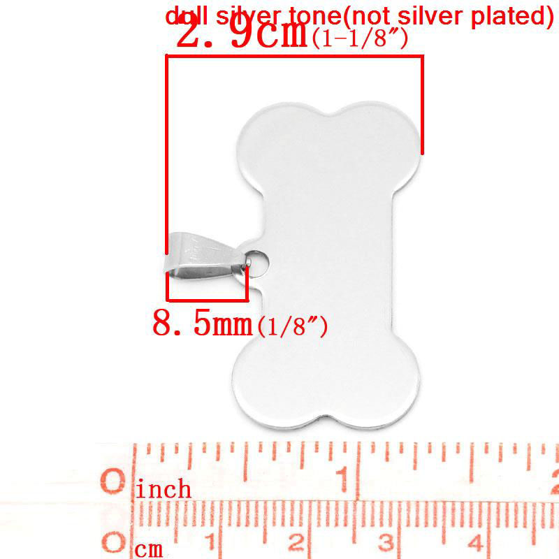 304ステンレス鋼 ブランクスタンプタグ ペンダント 骨 シルバートーン 片面研磨 29mm x 40mm、 10 個 の画像