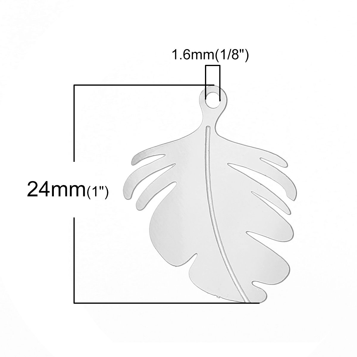 Immagine di 304 Acciaio Inossidabile Etichette di Stampaggio Vuote Ciondoli Foglia Tono Argento Lucidatura Unilaterale 24mm x 20mm , 20 Pz
