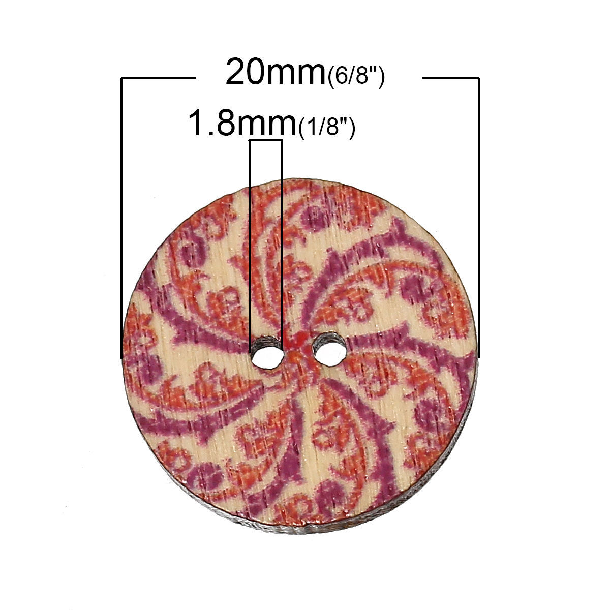 ウッド ボタン 円形  ランダムな色 二つ穴 20mm 直径、 100 個 の画像