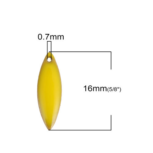 Picture of Brass Enamelled Sequins Charms Unplated Yellow Marquise Enamel 16mm x 5mm, 2 PCs