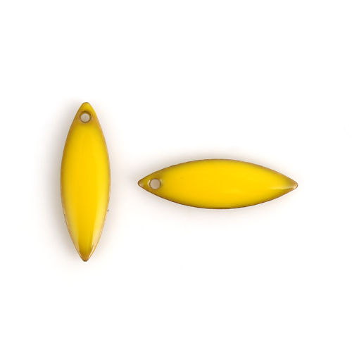 Picture of Brass Enamelled Sequins Charms Unplated Yellow Marquise Enamel 16mm x 5mm, 2 PCs