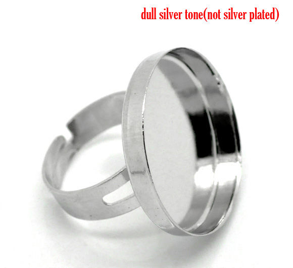 Immagine di Ottone Regolabile Anello Tondo Tono Argento Basi per Cabochon Adatto 25mm 18.3mm 2 Pz