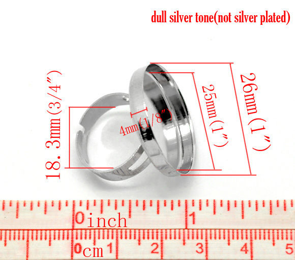 Immagine di Ottone Regolabile Anello Tondo Tono Argento Basi per Cabochon Adatto 25mm 18.3mm 2 Pz