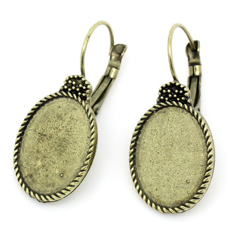 Picture of Brass Clip On Earring Cabochon Settings Oval Antique Bronze (Fits 18mm x 14mm) 35mm(1 3/8") x 16mm( 5/8"), Post/ Wire Size: (20 gauge), 2 PCs