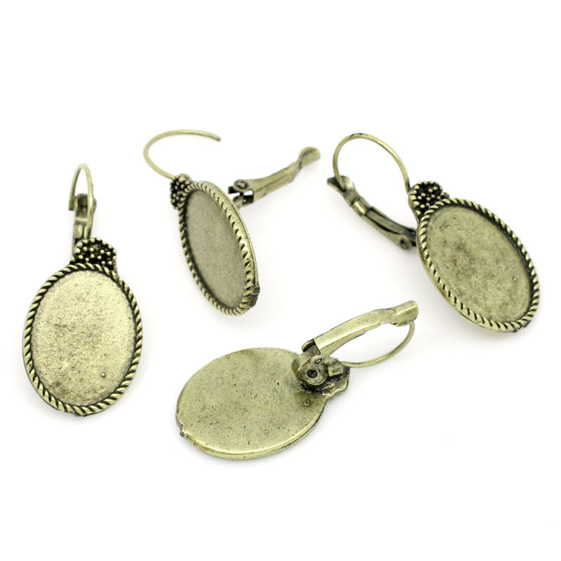 Picture of Brass Clip On Earring Cabochon Settings Oval Antique Bronze (Fits 18mm x 14mm) 35mm(1 3/8") x 16mm( 5/8"), Post/ Wire Size: (20 gauge), 2 PCs