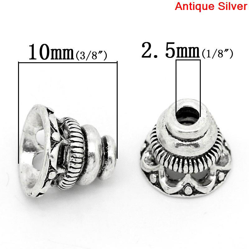 Picture of Brass Beads Caps Bell Antique Silver Color Hollow (Fits 18mm Beads) 10mm( 3/8") x 9mm( 3/8"), 1 Piece