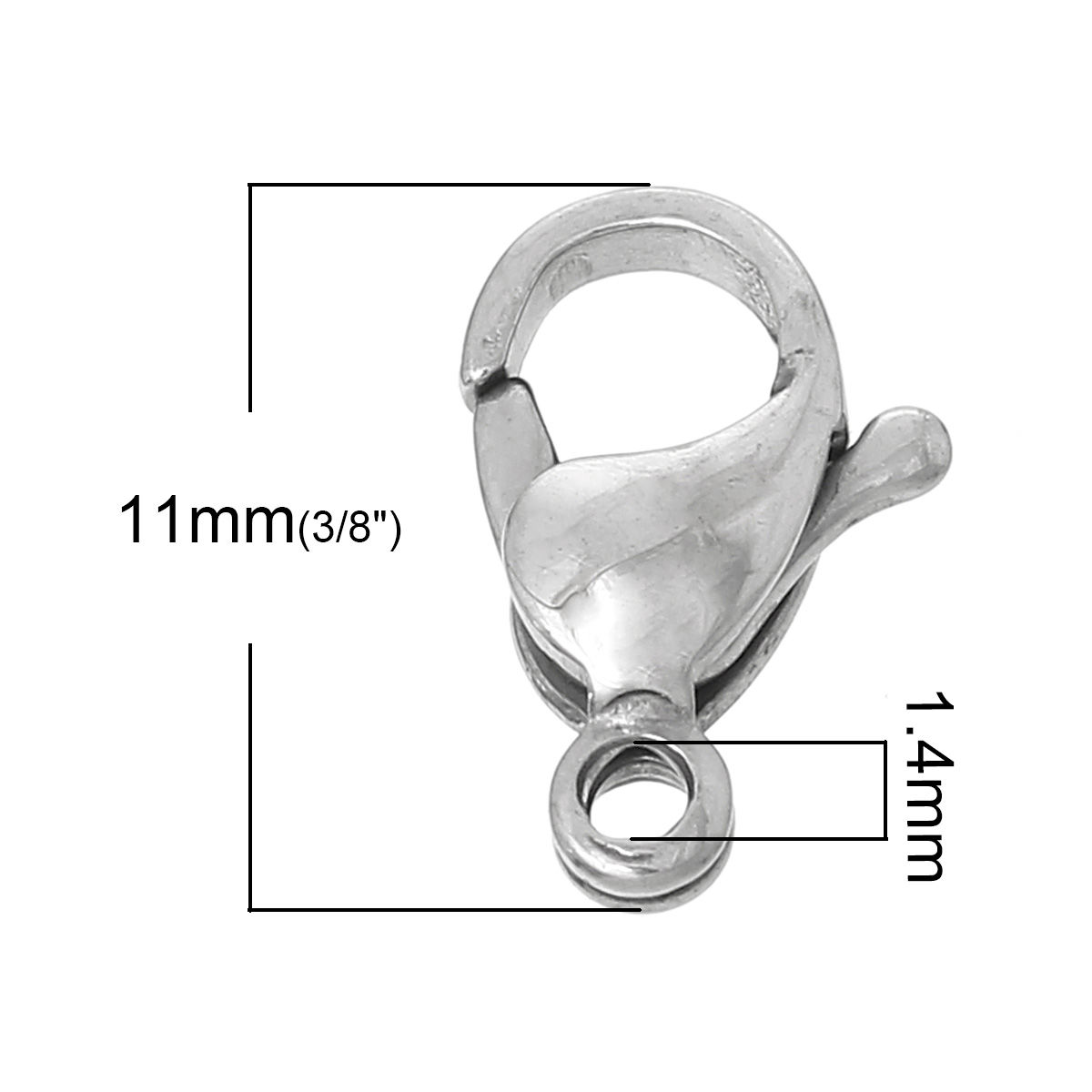 304ステンレス鋼 アクセサリーパーツ・金具 カニカン シルバートーン 11mm x 7mm、 2 個 の画像