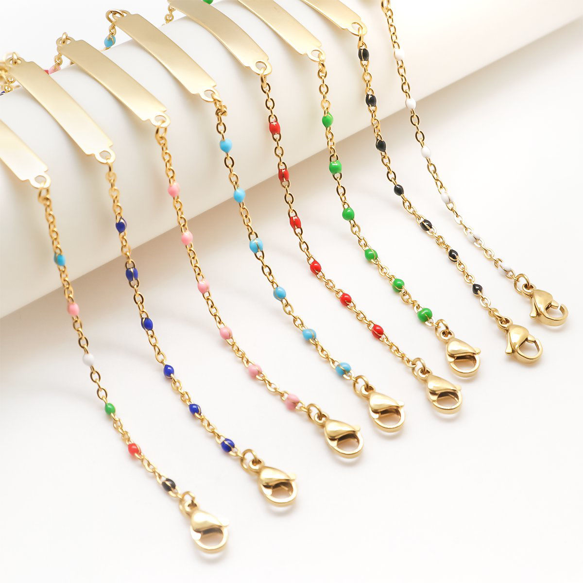 Picture of 304 Stainless Steel Blank Stamping Tags Bracelets Gold Plated Mixed Color Enamel