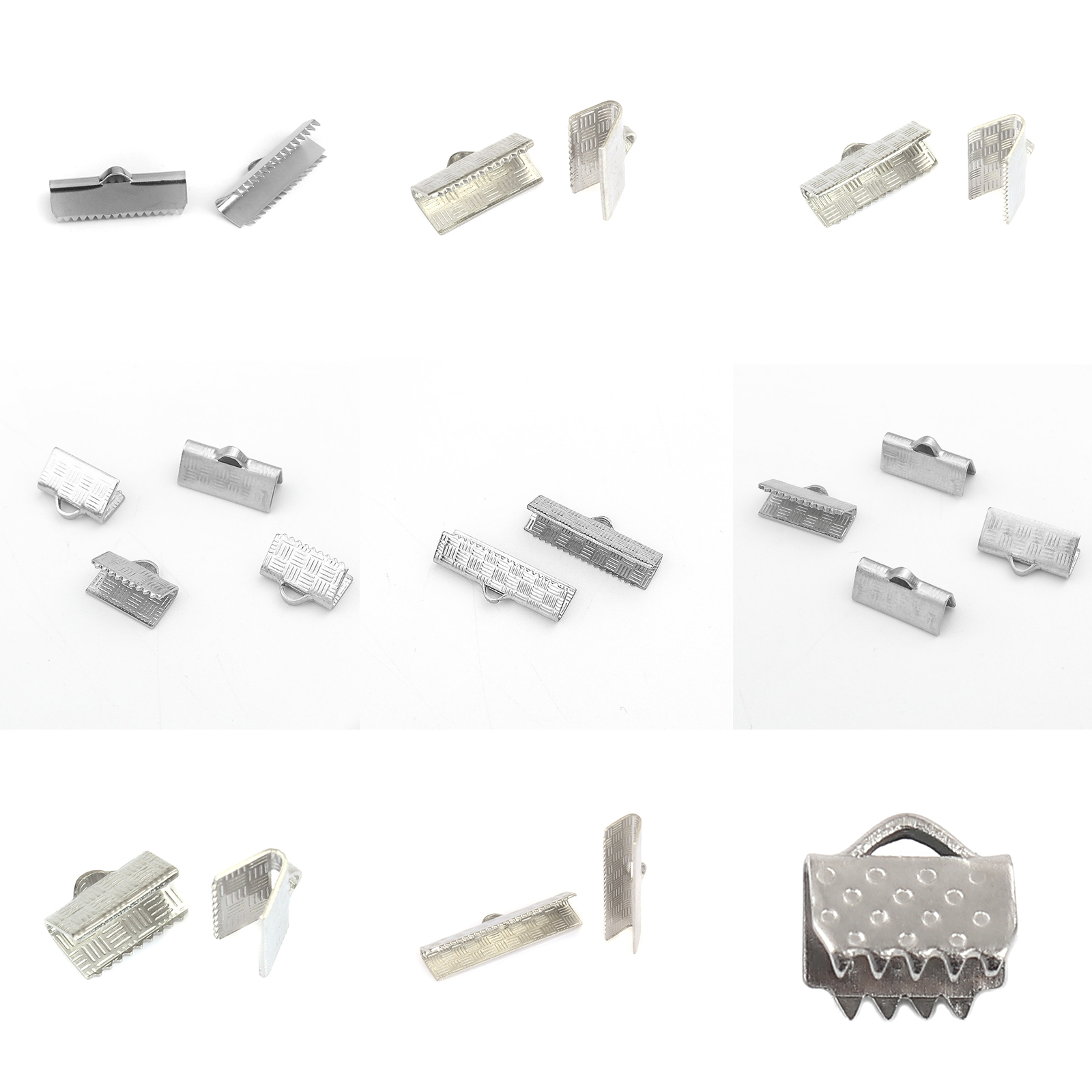 Picture of 304 Stainless Steel Cord Ribbon Crimp End Briefcase Silver Tone 11mm x 9mm, 50 PCs